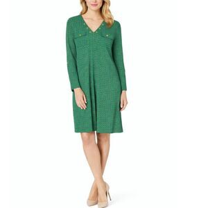 Michael Kors Jade Green Gold Chain Print Silky Knee Length Shift Dress Size S